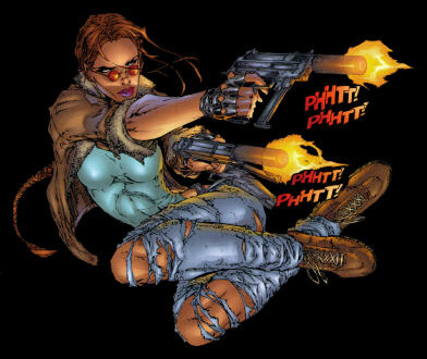 Lara's encephalon makes her truely deadly with two guns blazing.